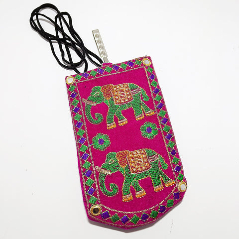 Designer Embroidered Mobile-Phone Pouch Cover with Purse Pocket and Sari Hook for Women (D3)