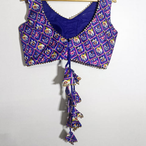 Premium Patola Printed Blue Designer Readymade Blouse in Silk (Design 1025)