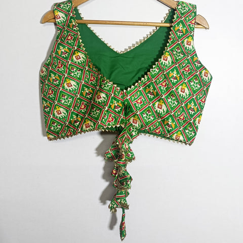 Premium Patola Printed Green Designer Readymade Blouse in Silk (Design 1026)