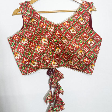 Premium Patola Printed Red Designer Readymade Blouse in Silk (Design 1027)