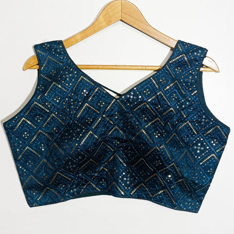 Teal Blue Color Designer Sequins & Embroidered Blouse For Wedding & Party Wear (Design 1029)