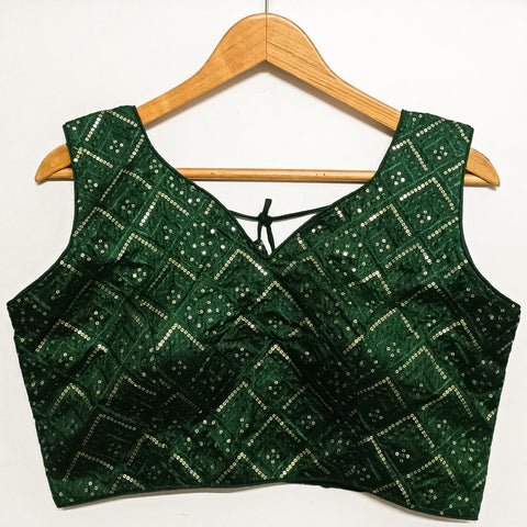Green Color Designer Sequins & Embroidered Blouse For Wedding & Party Wear (Design 1037)
