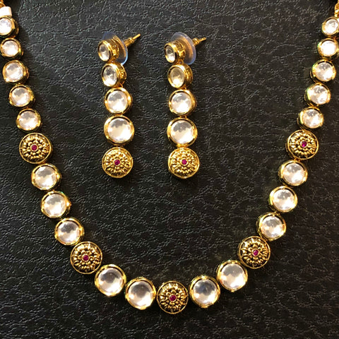 One Line Gold Plated Designer kundan Set