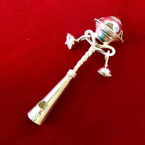 Pure Silver Baby Rattle with Whistle (Design 6) - PAAIE