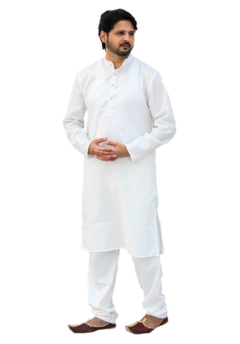 Men's Designer Cotton Kurta Pajama in White Color (D55) - PAAIE