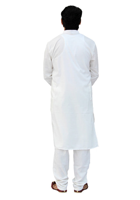 Men's Designer Cotton Kurta Pajama in White Color (D55) - PAAIE