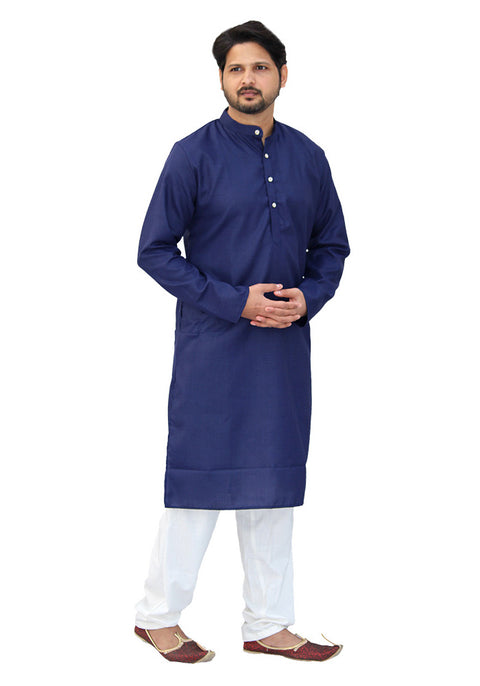 Men's Designer Cotton Kurta Pajama in Blue Color (D58) - PAAIE