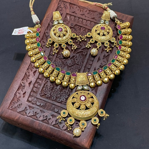 Designer Gold Plated Semi-Precious Ruby and Emerald Kundan Set
