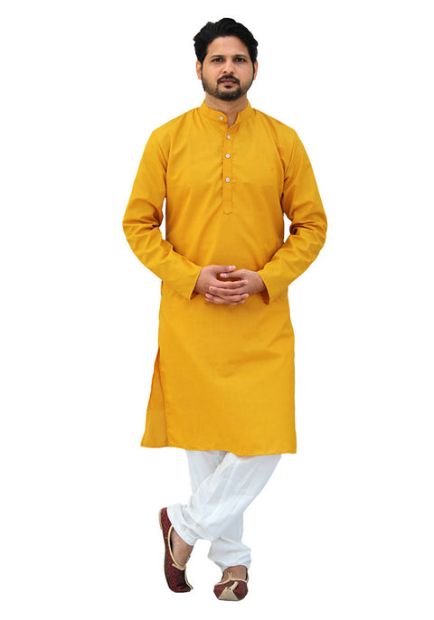 Men's Designer Cotton Kurta Pajama in Yellow Color (D57) - PAAIE