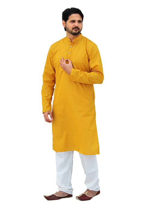 Men's Designer Cotton Kurta Pajama in Yellow Color (D57) - PAAIE