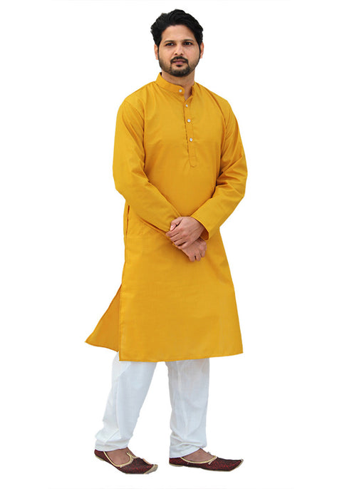 Men's Designer Cotton Kurta Pajama in Yellow Color (D57) - PAAIE