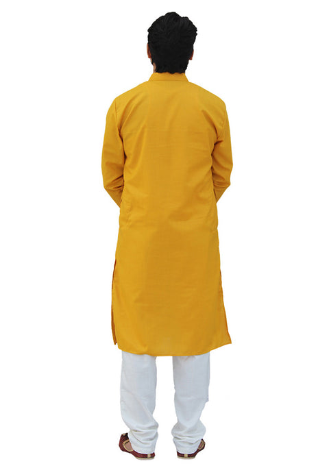 Men's Designer Cotton Kurta Pajama in Yellow Color (D57) - PAAIE