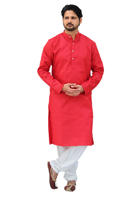 Men's Designer Cotton Kurta Pajama in Red Color (D54) - PAAIE