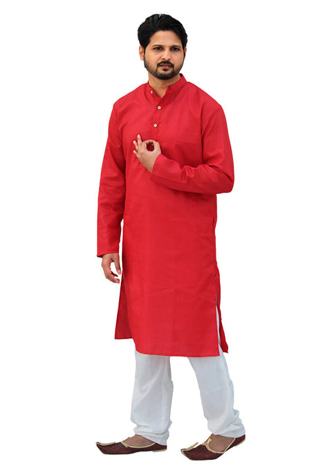 Men's Designer Cotton Kurta Pajama in Red Color (D54) - PAAIE