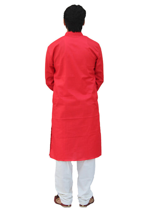 Men's Designer Cotton Kurta Pajama in Red Color (D54) - PAAIE