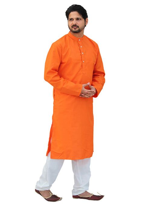 Men's Designer Cotton Kurta Pajama in Orange Color (D59) - PAAIE