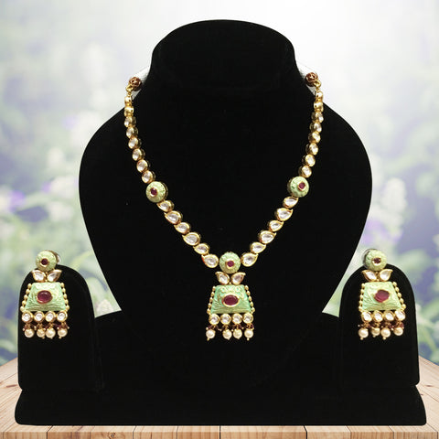 Gold Plated Bridal Premium Kundan Set - Red Ivory (Design 53) - PAAIE