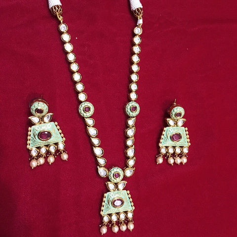 Gold Plated Bridal Premium Kundan Set - Red Ivory (Design 53) - PAAIE
