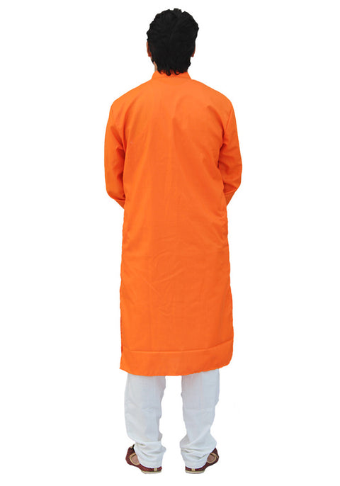 Men's Designer Cotton Kurta Pajama in Orange Color (D59) - PAAIE