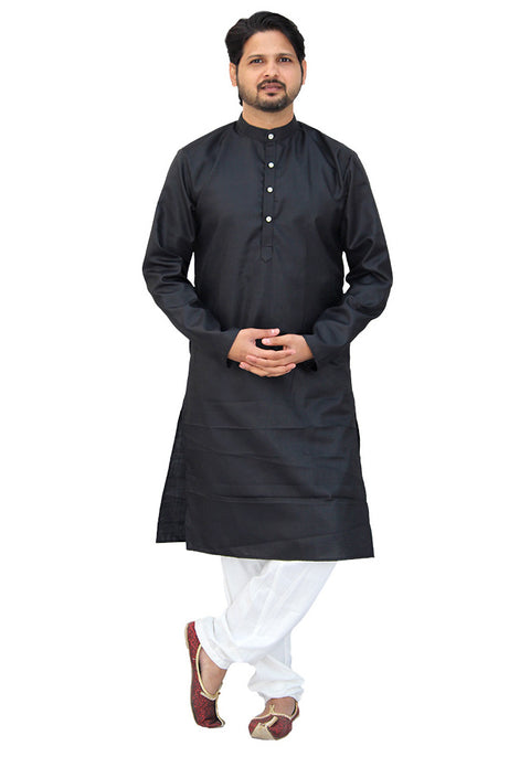Men's Designer Cotton Kurta Pajama in Black Color (D60) - PAAIE