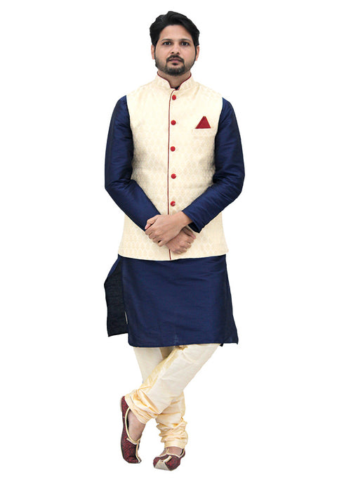 Designer Silk Kurta Pajama with Waist Coat (D25) - PAAIE