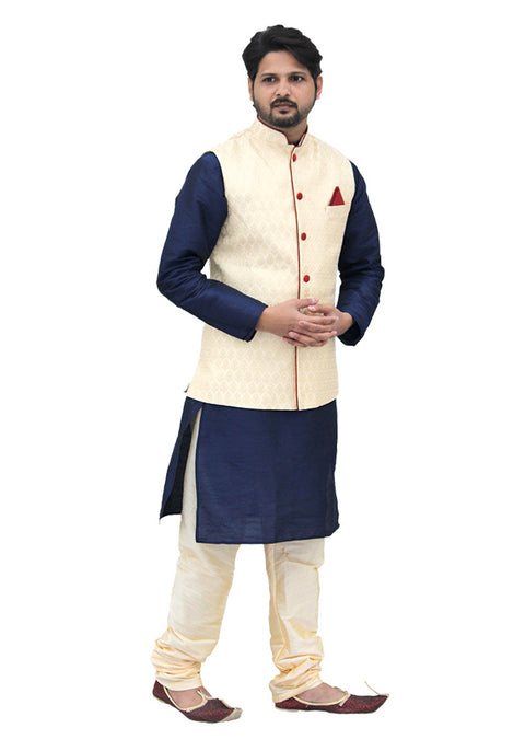 Designer Silk Kurta Pajama with Waist Coat (D25) - PAAIE