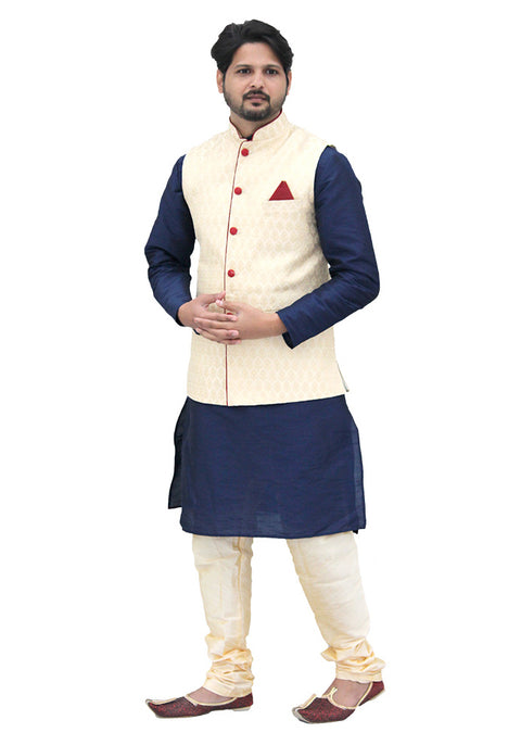 Designer Silk Kurta Pajama with Waist Coat (D25) - PAAIE
