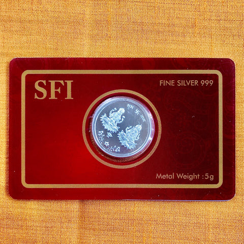 999 Lakshmi Ganesha Pure Silver 5 Grams Coin in a Card (Design 1) - PAAIE