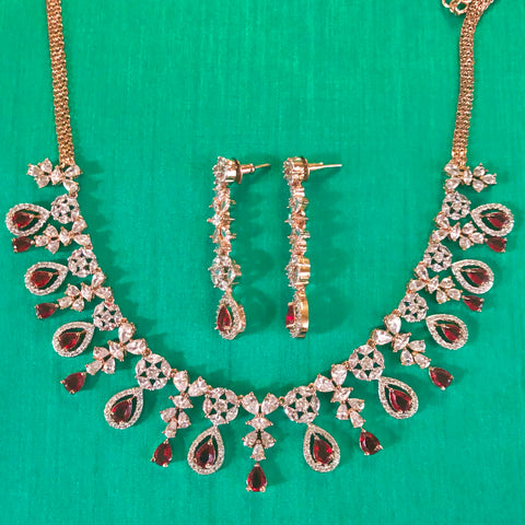 Rose Gold American Diamond Necklace Set (Design 1) - PAAIE