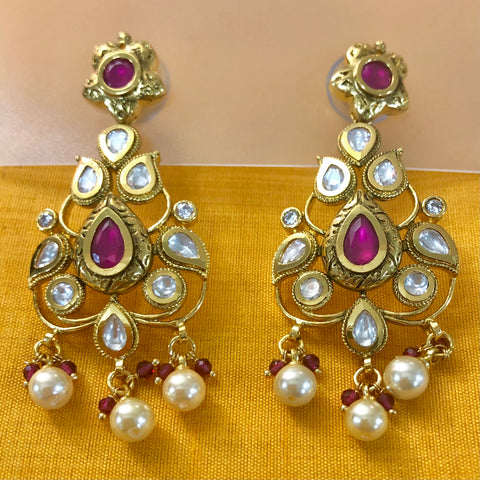 GOLD PLATED KUNDAN PREMIUM EARRINGS (Design 31) - PAAIE