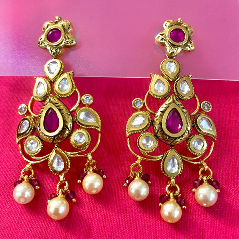 GOLD PLATED KUNDAN PREMIUM EARRINGS (Design 31) - PAAIE