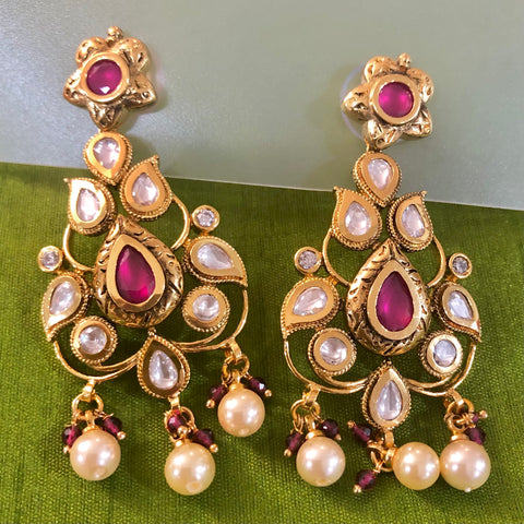 GOLD PLATED KUNDAN PREMIUM EARRINGS (Design 31) - PAAIE