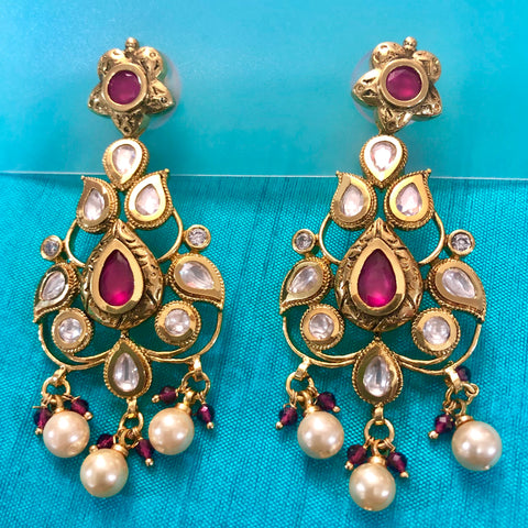 GOLD PLATED KUNDAN PREMIUM EARRINGS (Design 31) - PAAIE