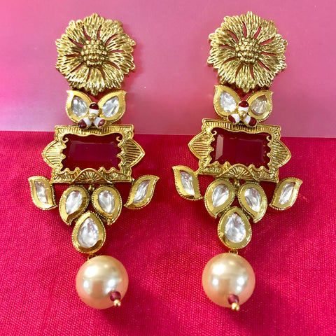 Gold Plated Kundan Earrings (Design 19) - PAAIE