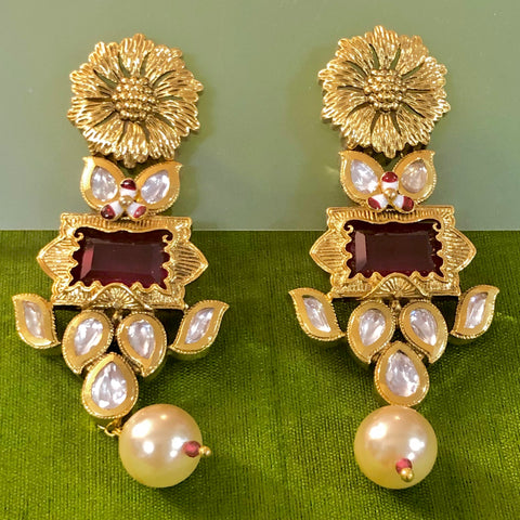 Gold Plated Kundan Earrings (Design 19) - PAAIE