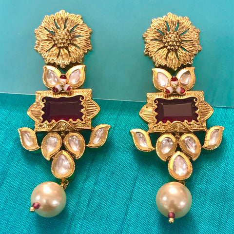 Gold Plated Kundan Earrings (Design 19) - PAAIE