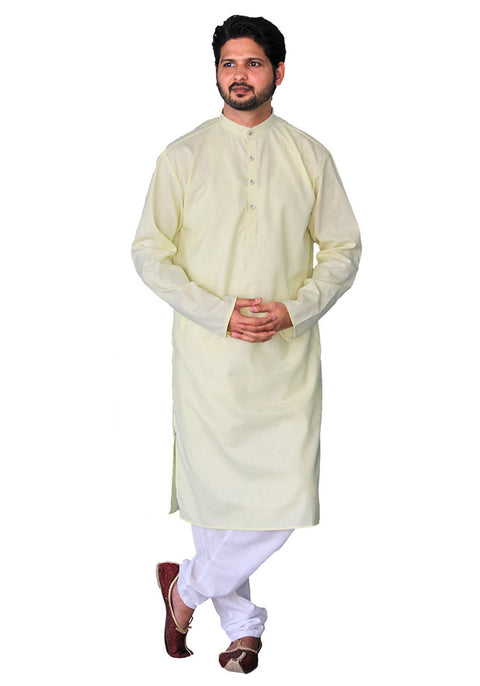 Men's Designer Cotton Kurta Pajama in Cream Color (D56) - PAAIE