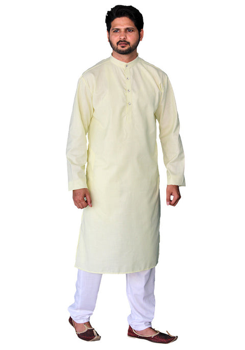 Men's Designer Cotton Kurta Pajama in Cream Color (D56) - PAAIE