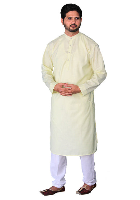 Men's Designer Cotton Kurta Pajama in Cream Color (D56) - PAAIE