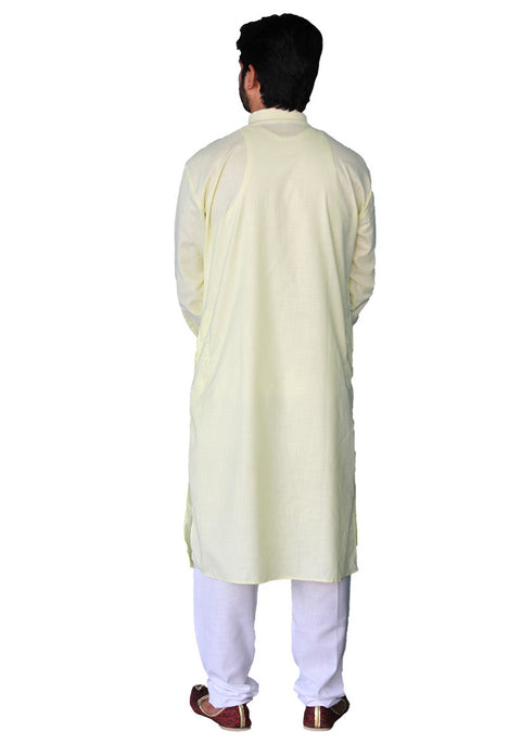 Men's Designer Cotton Kurta Pajama in Cream Color (D56) - PAAIE