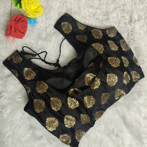 Black Color Designer Sleeveless Brocade Silk Blouse For Wedding & Party Wear For Women (D1366)