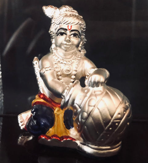 999 Pure Silver Rectangular Makhan Chor Krishna Idol - PAAIE