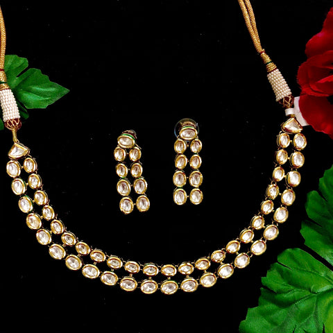 Gold Plated Double Line Kundan Set - PAAIE