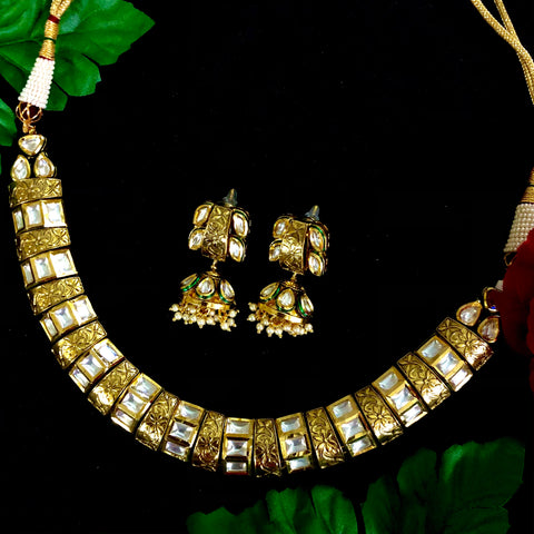 Gold Plated Hasli Kundan Set - PAAIE