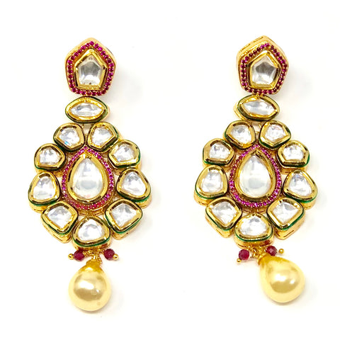 Gold Plated Ruby Kundan Set - PAAIE