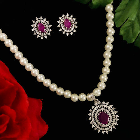 Pearl American Diamond Pendant Set (Design 8) - PAAIE