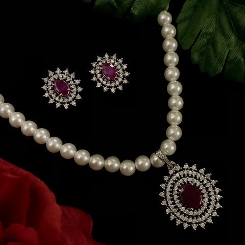 Pearl American Diamond Pendant Set (Design 8) - PAAIE