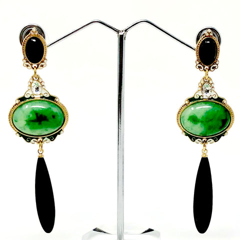 Long Dangle Parrot Green and Black Earrings - PAAIE
