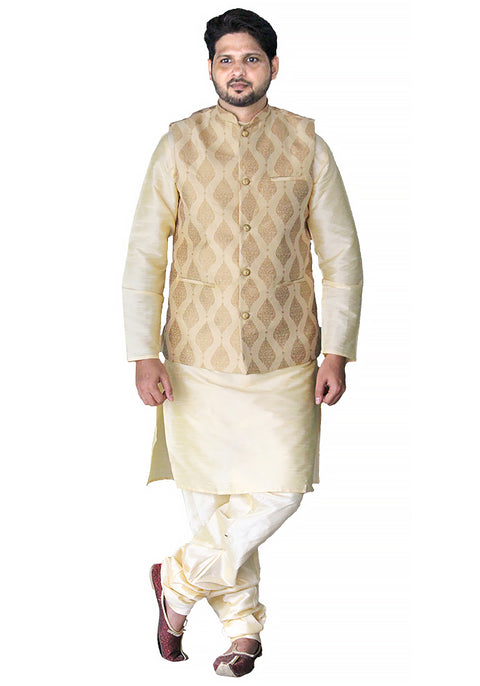 Designer Men's Festive Nehru Jacket/Waistcoat in Golden Color (D85)