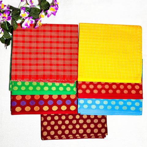 Red With Golden Color Check Design Cotton Rubia Unstiched  Blouse Piece Material (D31)